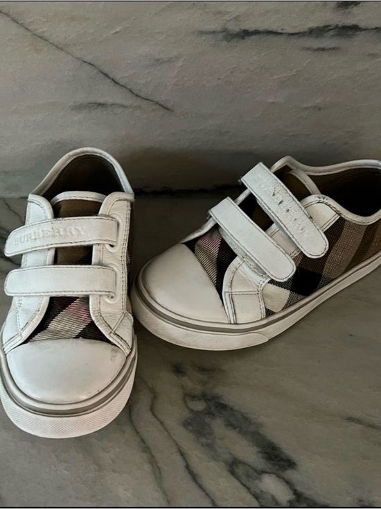 Burberry Other - Burberry White & Beige Check Kids Velcro Sneakers